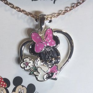 Disney’s Minnie Mouse Silver Plated Heart Shape Pendant and Necklace